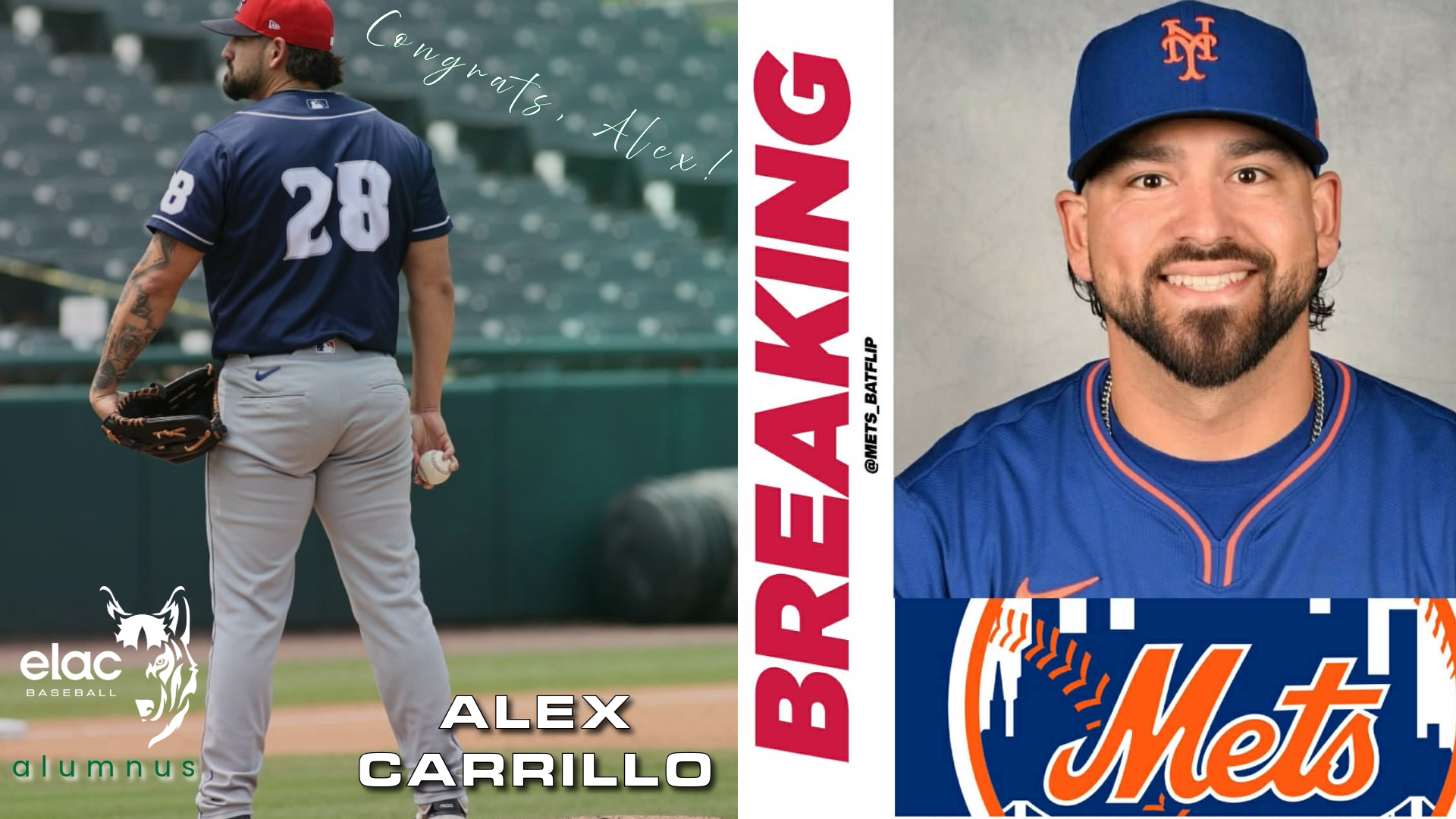2016 ELAC Baseball alum Alex Carrillo gets called up today by the New York Mets.